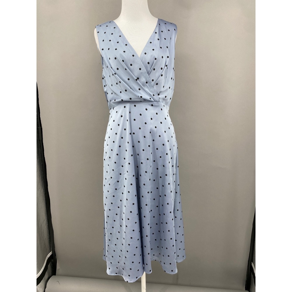 Gilli ModCloth Polka Dot Midi Dress Blue Womens Size M V-Neck Twist Back Cutout